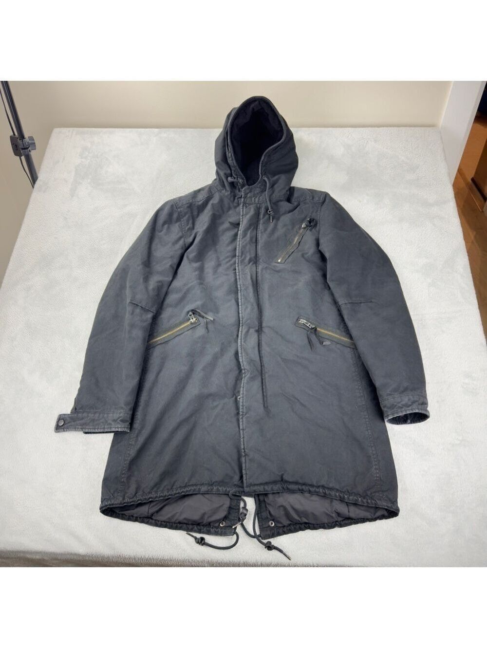 All Saints Men's Size Medium Kray Black Parka Made in Turkey British Millerain